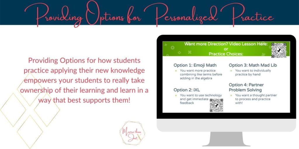 Options for students to choose how much and what kind of procedural practice they want