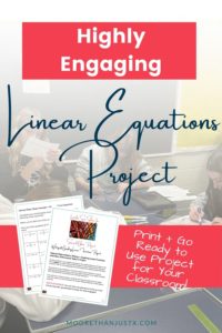 Highly Engaging Linear Equations Project with Project demo on top of a background of students completing the linear equations project