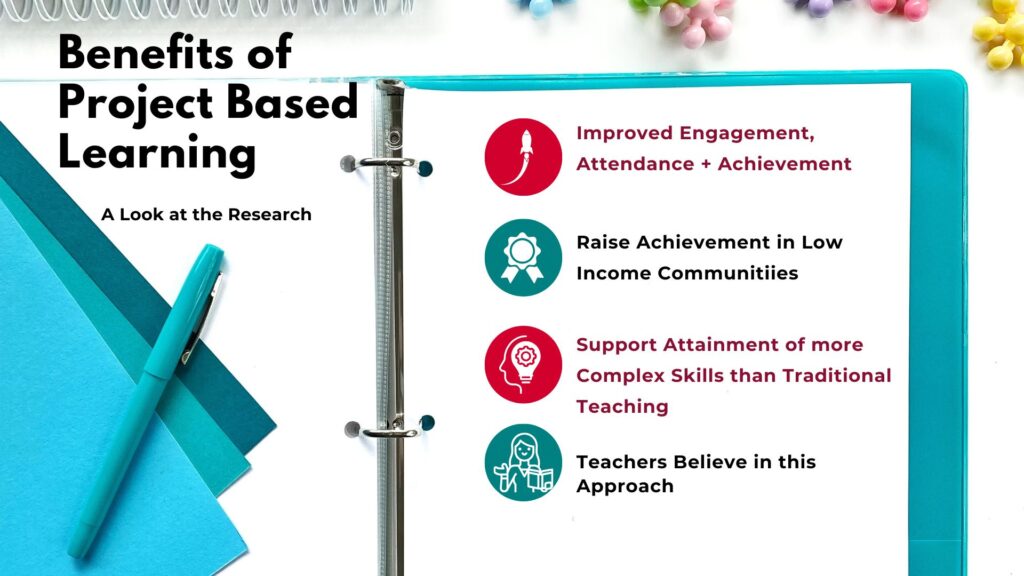 four benefits of project based learning identified on a notebook