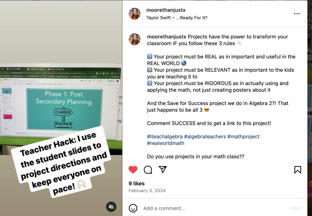 screen grab of the save for success instagram post from @MoorethanJsutX