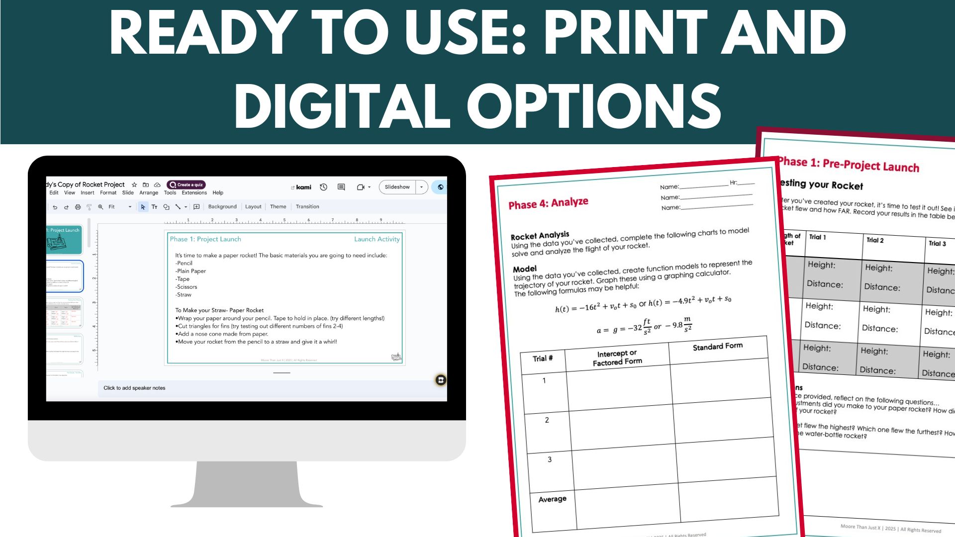 Screenshot of the Quad-Rockets digital file in Google Slides with text boxes and student instructions.